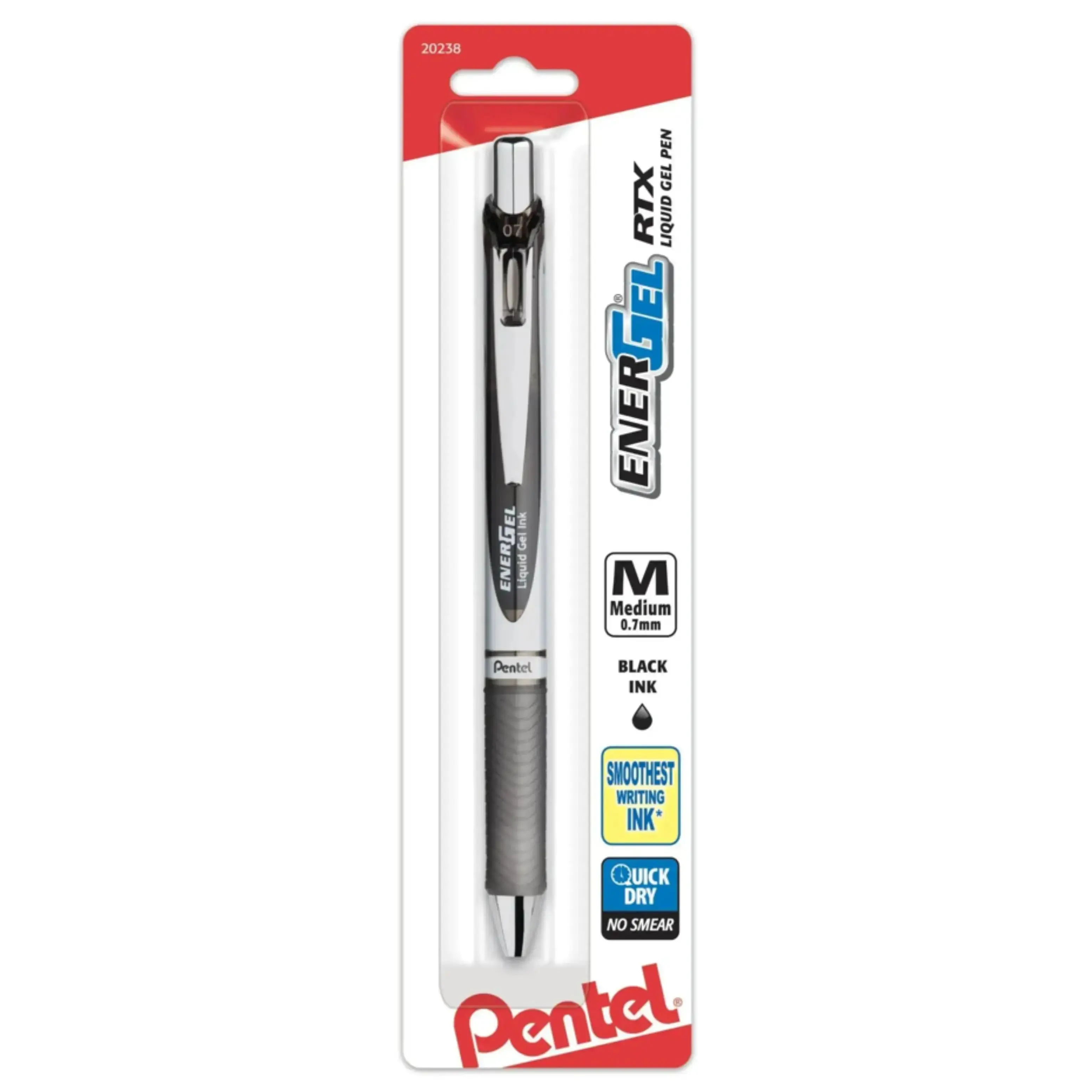 EnerGel RTX Retractable Refillable Liquid Gel Pen - 0.7mm Metal Tip, 1-Pack, Black Ink, Smooth-Write, Fast-Drying, No Smear, Sustainable Recycled Plastic Slim Body, Office Stationery for Everyday Tasks, Crisp Lines