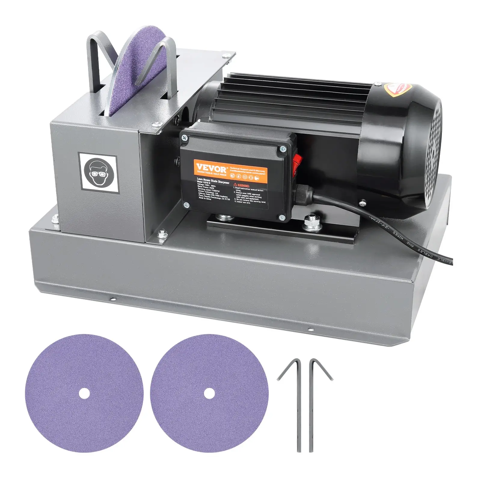 VEVOR Lawn Mower Blade Sharpener, 1HP 750W Lawnmower Blade Sharpener with 9-inch Ceramic Grinding Wheel, Powerful Bench Mower Sharpening Machine for H