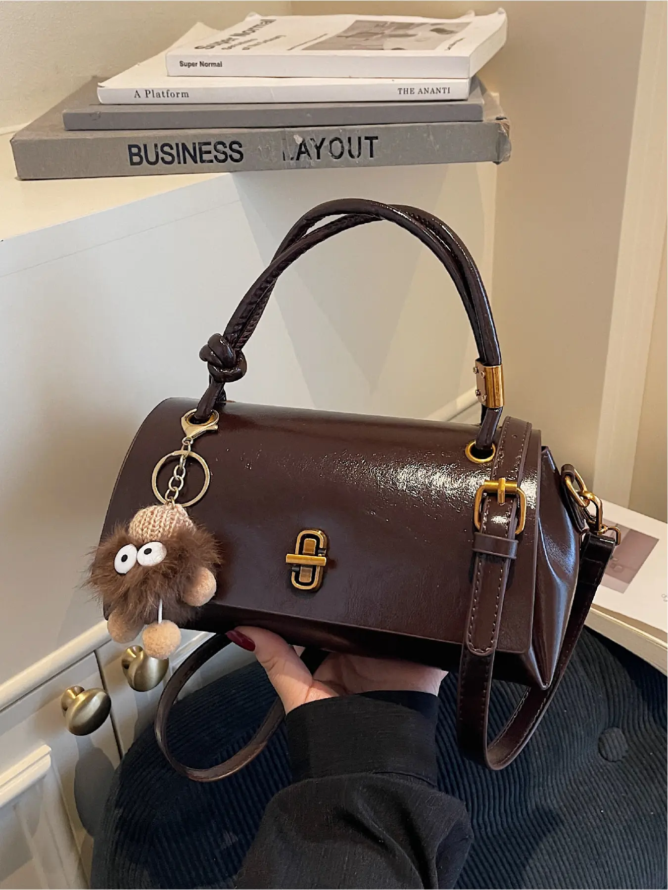 Women's Fashionable Multi-Layer Handbag with Adjustable Shoulder Strap, Single Shoulder Crossbody Commuter Bag, Handheld Shoulder Bag, Casual Commuting Handbag