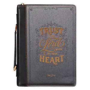 Bible Cover, Extra Large Size, Trust in the Lord, black and gray faux leather