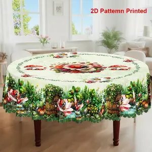 1pc, Spring Summer Themed Party Tablecloth, St. Patrick's Day Buffalo Check Ladybug Shamrock Daisy Clover Floral Printed Design, Rectangular/Round/Oval Table Cloth, Embossed Edges, Suitable For Picnic Dinner Kitchen Dining Room Decoration