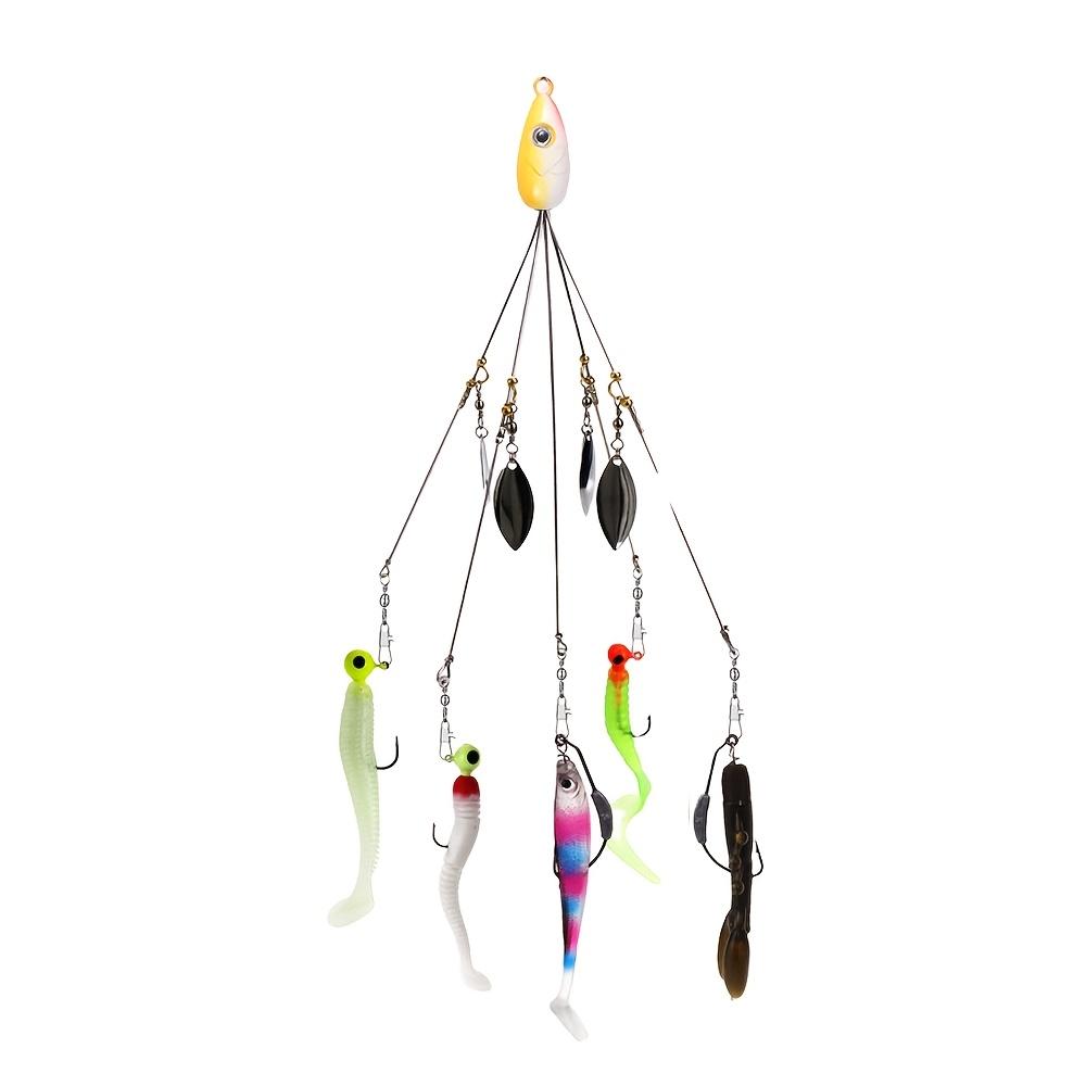 7pcs 5 Arms Alabama Umbrella Rig Fishing Ultralight Tripod Bass Lures Bait Kit Junior Ultralight Willow Blade Multi-Lure Rig