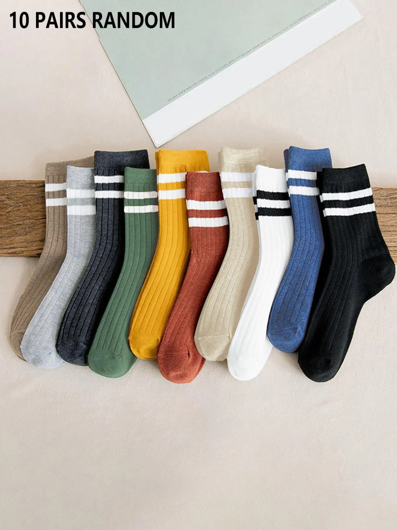 10 Pairs Random Men's Sock Packs Spring and Autumn Candy Color Long Socks, Breathable Comfy Socks Comfortable Breathable Mid-Calf Striped Socks for Casual Daily Wear