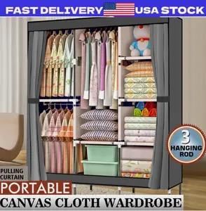 71" Portable Closet Organizer Wardrobe Clothes Rack Storage Holder w/ Shelf