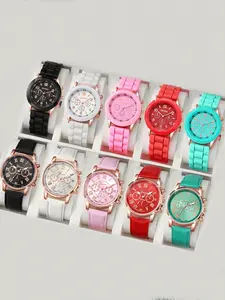 10 piece set of Geneva quartz watch, Korean version, fashionable, casual, beautiful, colorful jelly, student sports, women's student watch