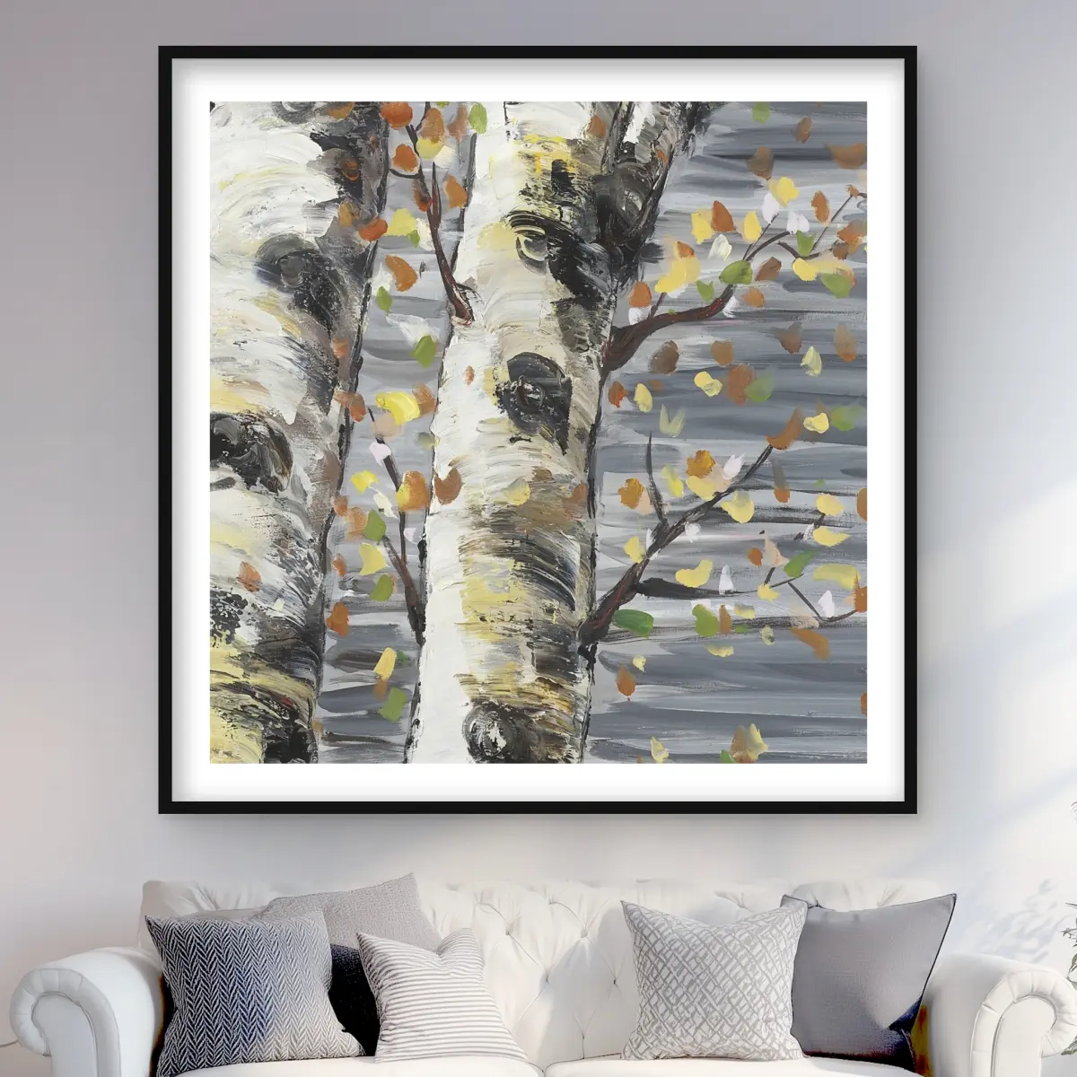 212 MAIN 48x48 in. Vibrant Framed Print Artwork - Artistic Nature Budding White Birch Trees, Modern Wall Home Decor for Living Room, Ideal Home Supplies Gift