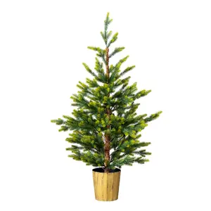 CalidoCasa 2-Pack 4FT Artificial Christmas Trees with Pots Dual-Tone Green Potted Pine Trees with 119 Branch Tips Realistic Unlit Holiday Decorations for Home Office Entryway & Party Display