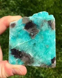 Amazonite, Smoky Quartz, Lepidolite Slab - Front Polished Stone