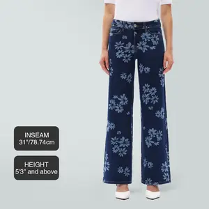 Magic ONESO Flora-Dark Blue Mid-low Rise Baggy Jeans Stretchy Wide Leg for Women Distressed Pants Light Blue/Dark Blue Womenswear Bottom 8001 Lady Basic Minimalist Comfortable Denim Tummy Control Curve Hugging Plus Size Regular Size BBL