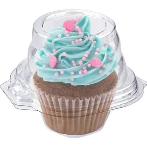 Individual Plastic Cupcake Containers Disposable with Connected Airtight Dome Lid (50 Count) Clear Single Cupcake Container,