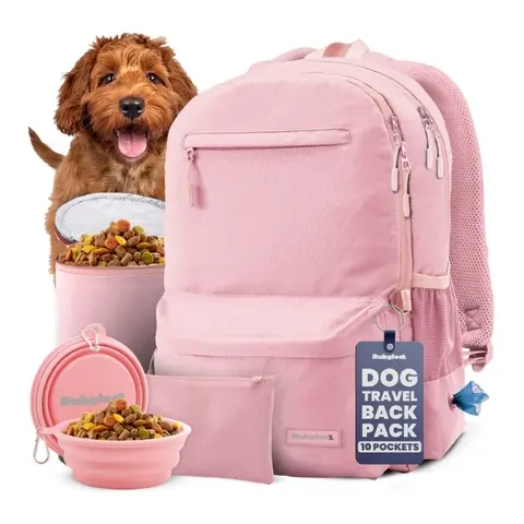 Rubyloo Dog Travel Backpack - 6-Piece Set with 2 BPA-Free Bowls, Food Bag, Placemat, Treat Bag & Poop Bag Dispenser - Ideal Gift for Dog Lovers