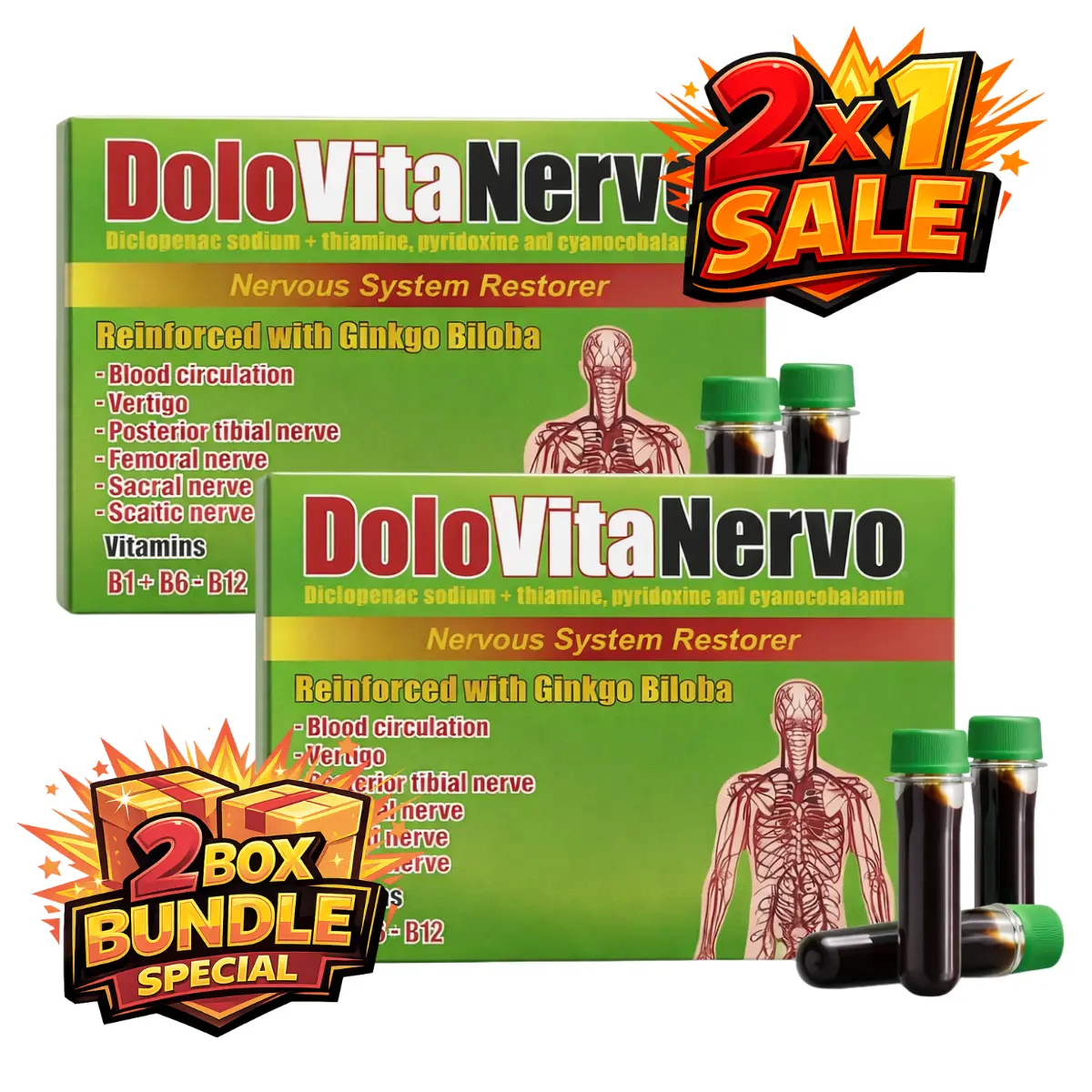 2 BOXES - Dolo Vita Nervo Multi-Vitaminico Ginkgo Biloba Curcuma
