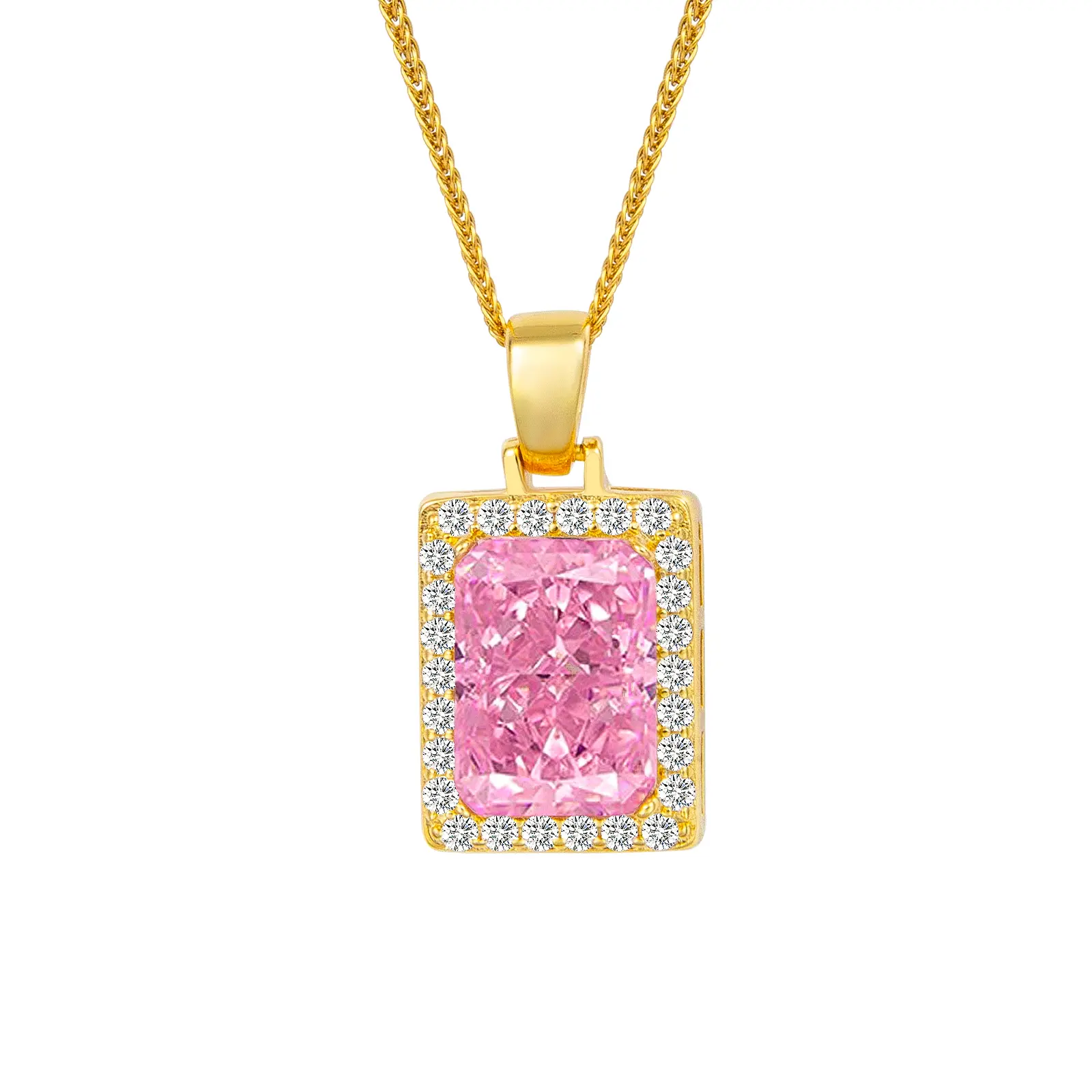 SDA Rectangle CZ Gemstone Pendant Necklace | Ruby Crystal & Colorful Birthstone Necklace 18K Platinum Gold Plated Chain | Meaningful Jewelry Gift for Mother Daughter Girlfriend