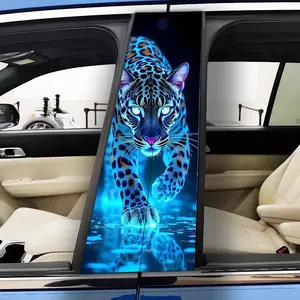 2 Pieces Rainbow Style Jaguar Art Painting Car Sticker - Durable Vinyl B-pillar Protective Film, Majestic Eagle and Fish Pattern, Fantasy Theme Self-Adhesive Body Decoration, Easy Installation, Weather Resistant Vehicle Accessories,