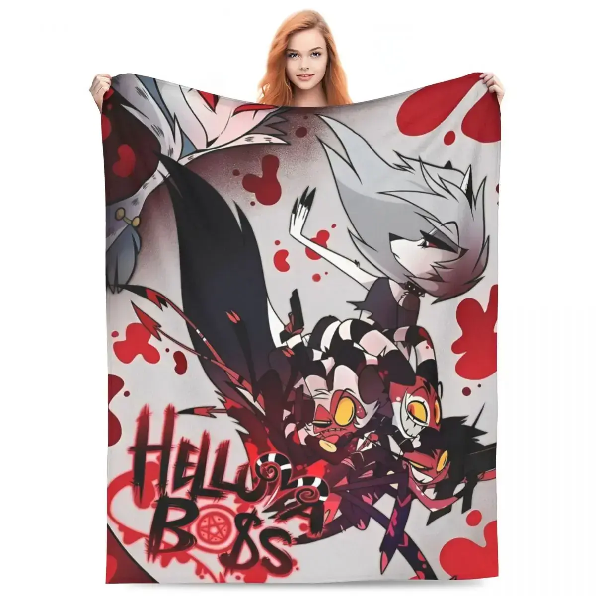 Hazbin Hotel Alastor Flannel Fleece Blanket - Ultra Soft, Cozy, Warm, Lightweight Throw for Bedroom Couch Sofa Decor - Helluva Boss Black Comedy Style Gift for Anime Fans, Flannel Fleece Blankets