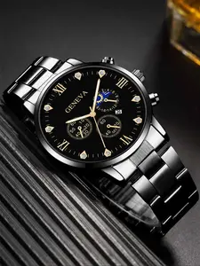 Men's Business Fashion Rhinestone Decor Analog Quartz Watch, Business Fashion Watches, Fashion Watch for Party, Daily Clothing Decor, Trendy All-match & Exquisite Watch for Birthday Gifts without Box