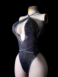 Women's Glitter Cover Up Bodysuit, Casual Cut Out Sheer Cover Up Bodystocking for Music Festival, Ladies Swimwear for All Seasons, Swimsuit Style