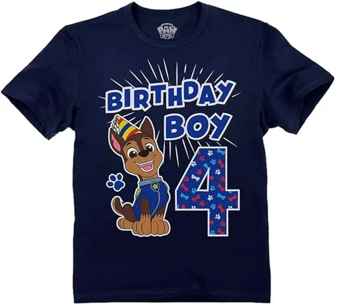 Tstars Paw Patrol 4 Chase Shirt Gifts for Four Years Old 4th Birthday Theme Party Toddler Kids T-Shirt