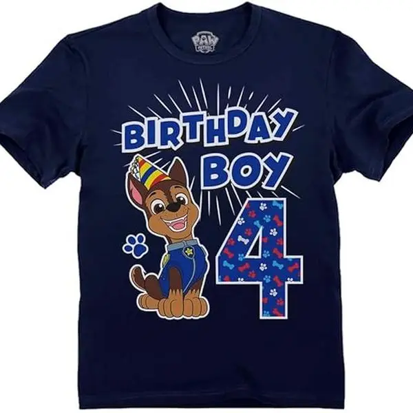 Tstars Paw Patrol 4 Chase Shirt Gifts for Four Years Old 4th Birthday Theme Party Toddler Kids T-Shirt