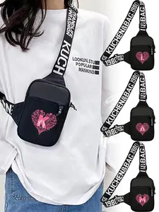 Women's Heart Letter Pattern Sling Bag, Fashionable Chest Bag for Daily Used, Casual Trendy Versatile High-quality Daily Commuting Bag