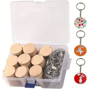 Wooden Round Keychain Blank with Jump Rings & Accessories, DIY Wooden Keychain Pendant, DIY Holiday Decoration Accessories