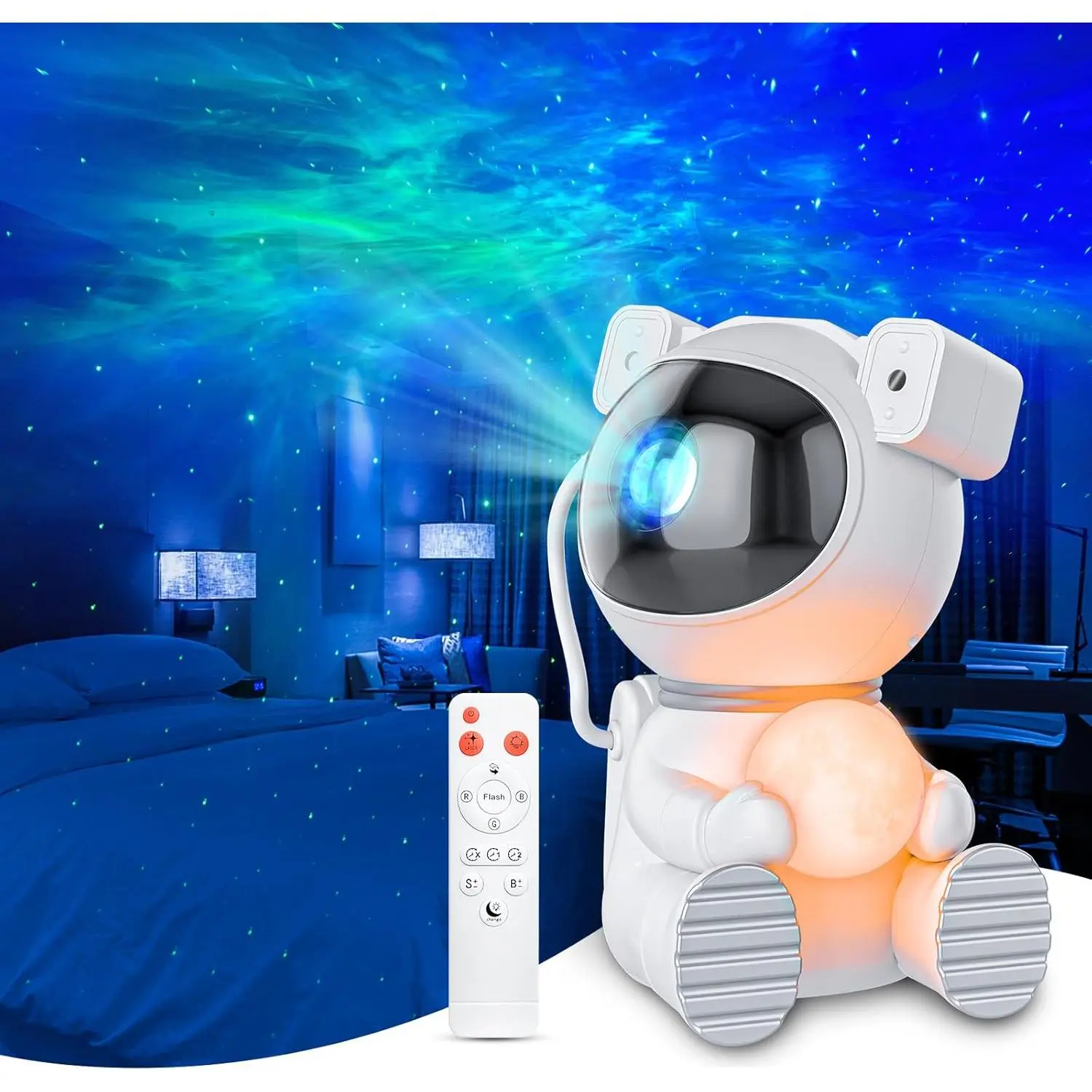 Astronaut Galaxy Projector with Timer, Remote Control, Moon Lamp & LED Nebula Night Light for Kids, Indoor Use Home/Festive Decoration Gift (White)