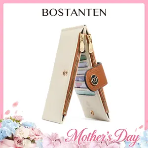 【Mother's Day Gift】BOSTANTEN Long Wallet for Women Trendy Clutch with Zipper Pockets and Card Slots RFID Blocking Leather Wallet Slim Bifold Purse Mom Pouch SpringStatements