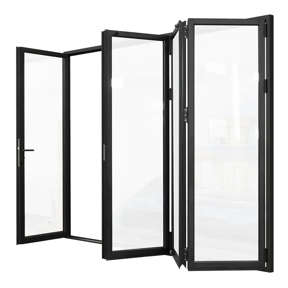 Matte Black Left to Right Out-Swing Thermal Break Aluminum Folding Patio Door with Locks 120 in. x 96 in.