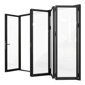 Matte Black Left to Right Out-Swing Thermal Break Aluminum Folding Patio Door with Locks 144 in. x 96 in.