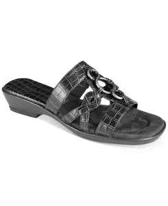 Easy Street Women's Black Crocodile Torrid Sandals