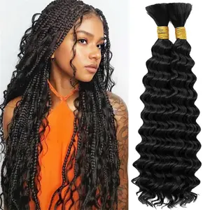 20 Inch Braiding Hair for Boho Braids 200g Deep Wave Bulk Boho Hair for Braiding 2  No Weft Wet and Wavy Knotless Bohomian Curl Hair Extensions,  Black
