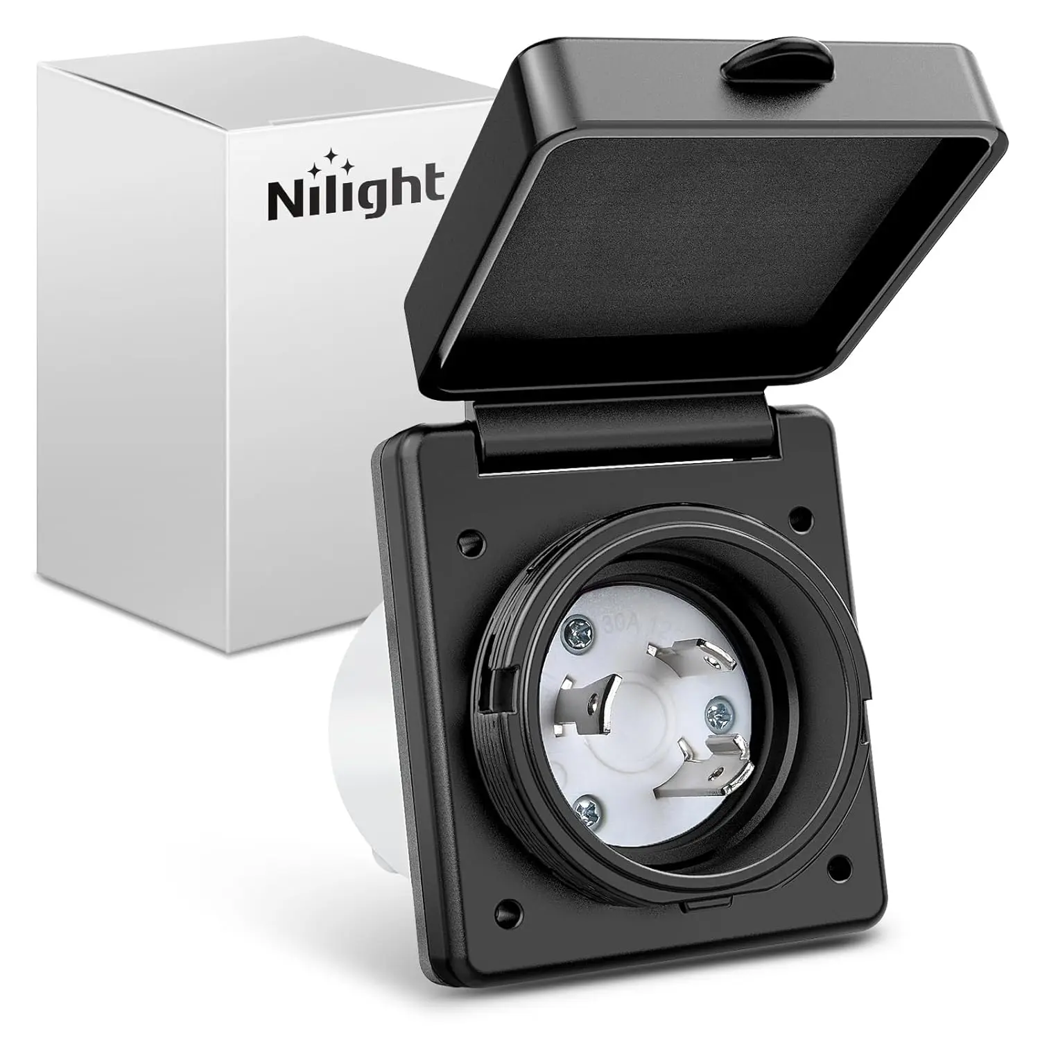 Nilight 30A 125V RV Shore Power Inlet - NEMA L5-30P ETL Listed PVC Housing, Weatherproof Lockable Enclosed Flanged Male Plug Box with Cover, Copper RV Power Adapter for Camper, Trailer, Van, Motorhome, 2-Year Warranty