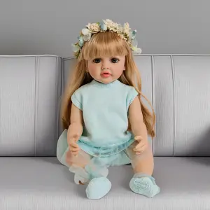 22-Inch Lifelike Princess Doll With Blonde Long Hair - Soft Vinyl, Full Body Reborn Girl In Floral Hoop & Accessories Set -Ideal Gifts For Holidays Birthday