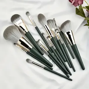 The upgraded 14-piece Green Cloud Makeup Brush Set includes loose powder, eyeshadow, blush, contour, nose shadow, foundation, and lip brushes. Made with hypoallergenic nylon bristles, it's the perfect gift for birthdays, Christmas, and New Year's.