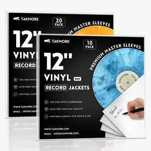 Takmork 12" Pro Blank Album Jackets – 20 Pack | 350gsm Heavyweight White Paper | LP Vinyl Record Outer & Inner Sleeve Covers