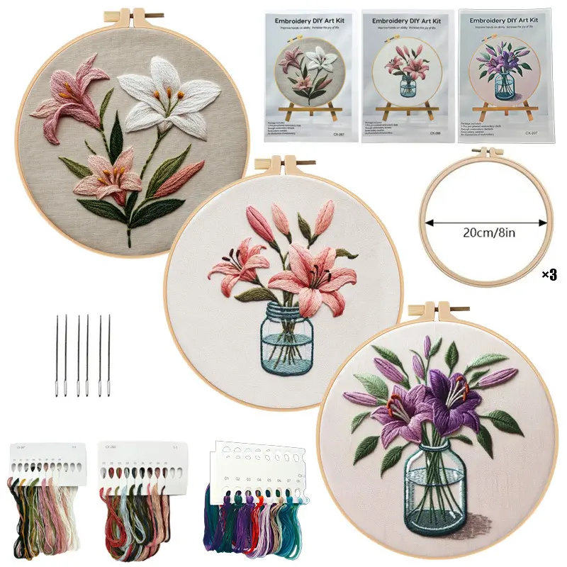 DIY Needlework Kit for Beginners with Floral Embroidery Design, Complete Stitching Materials and Step-by-Step Guide