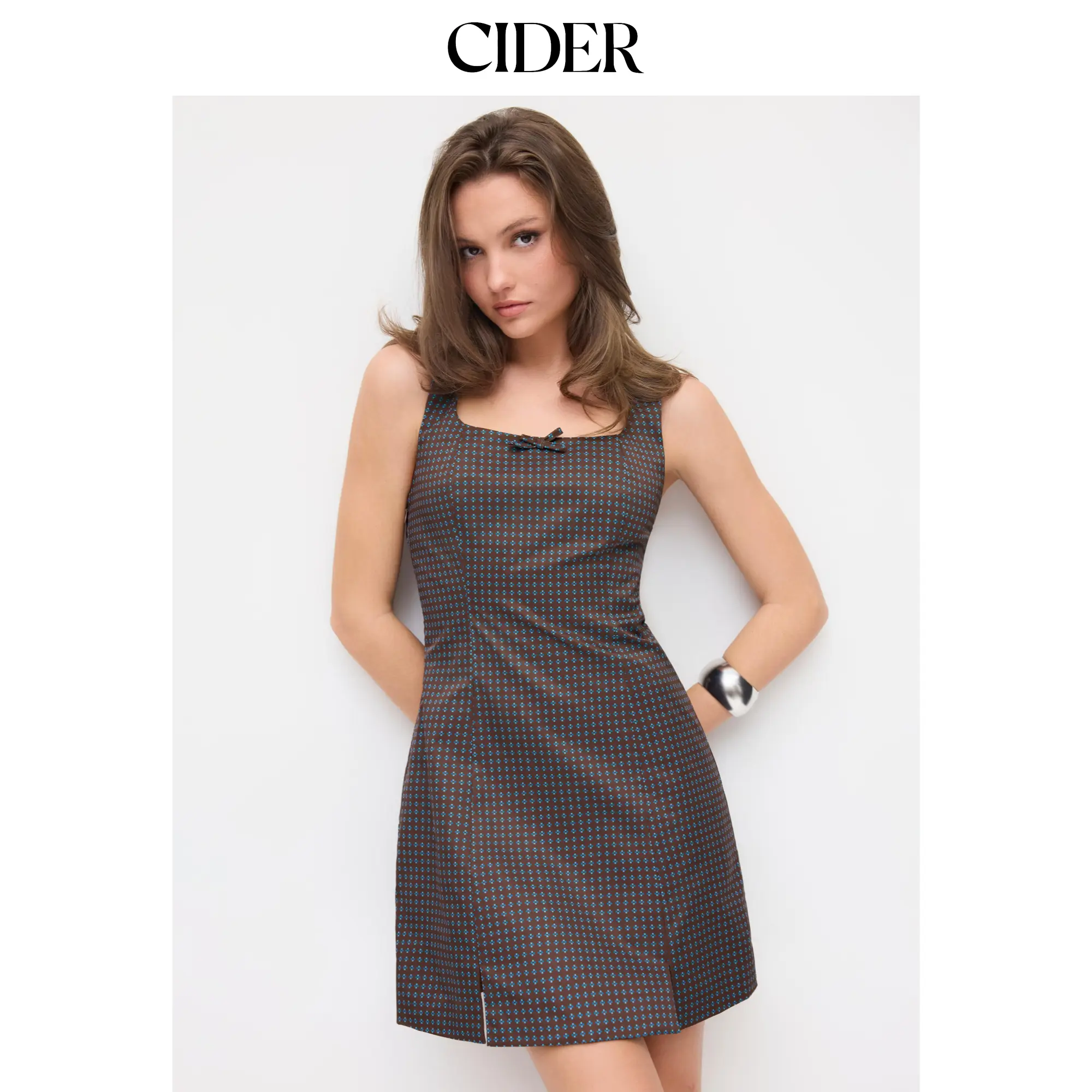 Cider Windmill Geometric Square Neck A-line Mini Dress