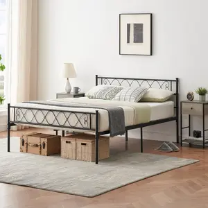 Full Size Metal Bed Frame with Heart Headboard and Footboard 12.2in Underbed Storage