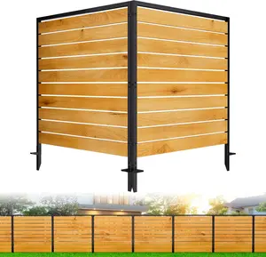 2 Panels No Dig Wooden Privacy Fence Screen, 50" H X 39" W Outdoor Air Conditioner Fences, Hide Trash Bins Or Ac Units, Decorative Garden, Patio, Backyard Fence -Temporary Fencing