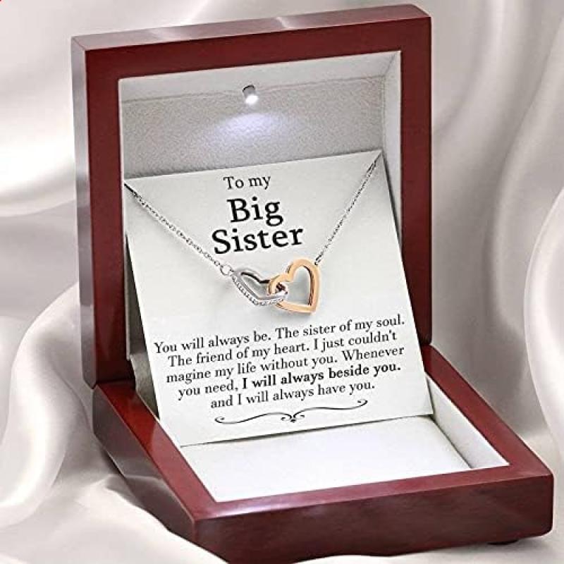 Big Sister and Little Sister Necklace, Big Sis Lil Sis Gift, Matching Sister Necklaces, Christmas for sister, Sister to Sister Gift, Interlocking Hearts Necklace I will always beside you. Necklace Jewelry With Meaningful Messages Card & Box