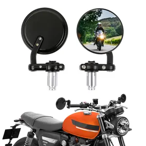 Black 7/8 22mm Universal Round CNC Motorcycle Rear view Bar End Mirrors For Street Bike Sport Bike Cafe Racer