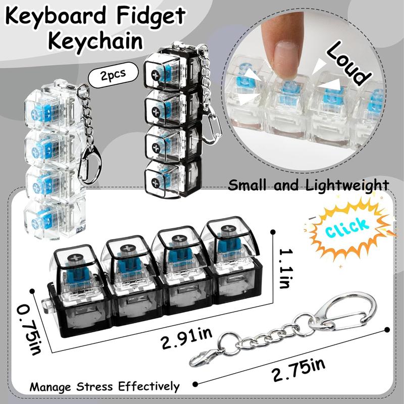Keyboard Fidget Toy for Adults Fidget Clicker Decompression Fidget Keychain Stress Relief Presents for Adult to Relief Stress Pass The Time（Black and White）
