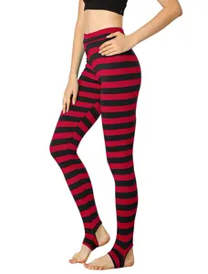 INSPIRE CHIC Stripes High Waist Elastic Waistband Stirrup Leggings