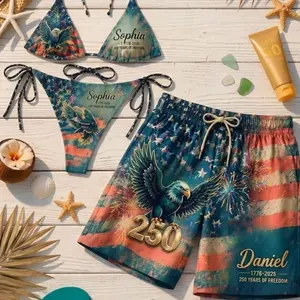Personalized Eagle American Flag Bikini Set, Patriotic Swimsuit, USA Summer Beachwear