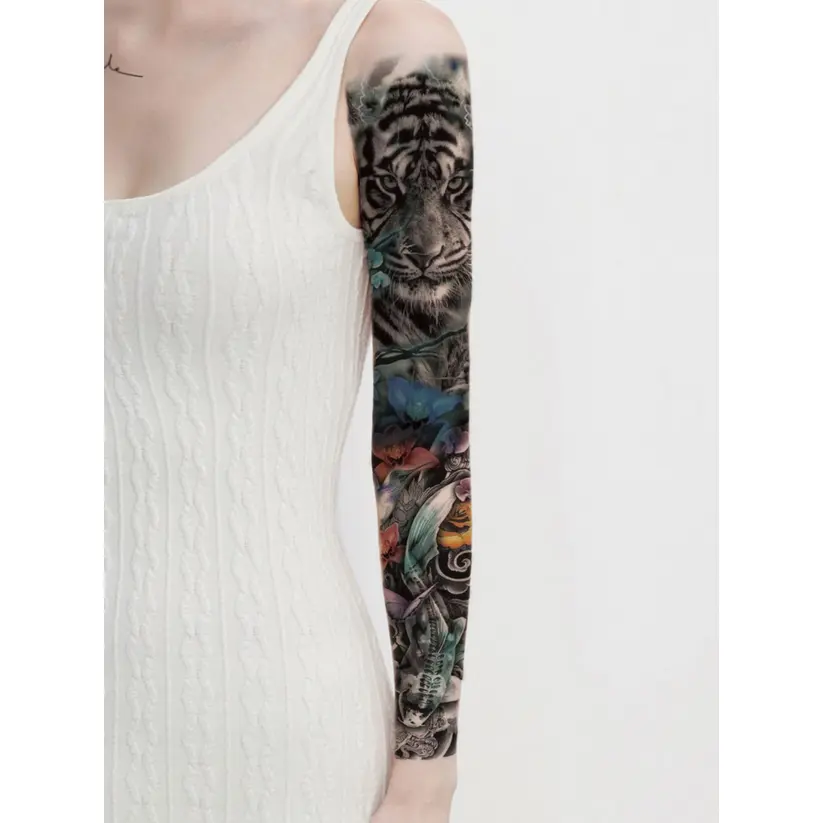 Tiger Scene Full Arm, Leg or Back Henna Temporary Tattoo