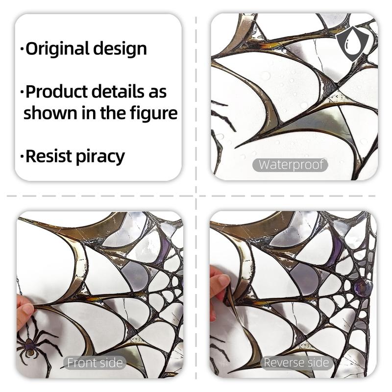 Halloween Spider Web Festival Decoration, Bedroom Window Sill Sticker Display, Decorative Wall Sticker, Static Cling Glass Decal, Double-Sided Print, 30x30cm