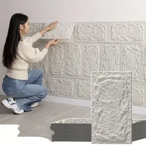 Thick 3D Self-Adhesive Stone Wall Panel, PU Wall Board, Indoor Wall Decoration, Faux Stone Texture, Easy Installation, 9.84"x17.72"