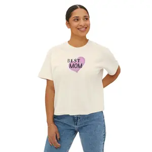 Celebrate Mom with this 'Best Mom' pink heart tee. A perfect Mother's Day gift featuring a simple and sweet design. Boxy fit for comfort and style, perfect for casual days with mom