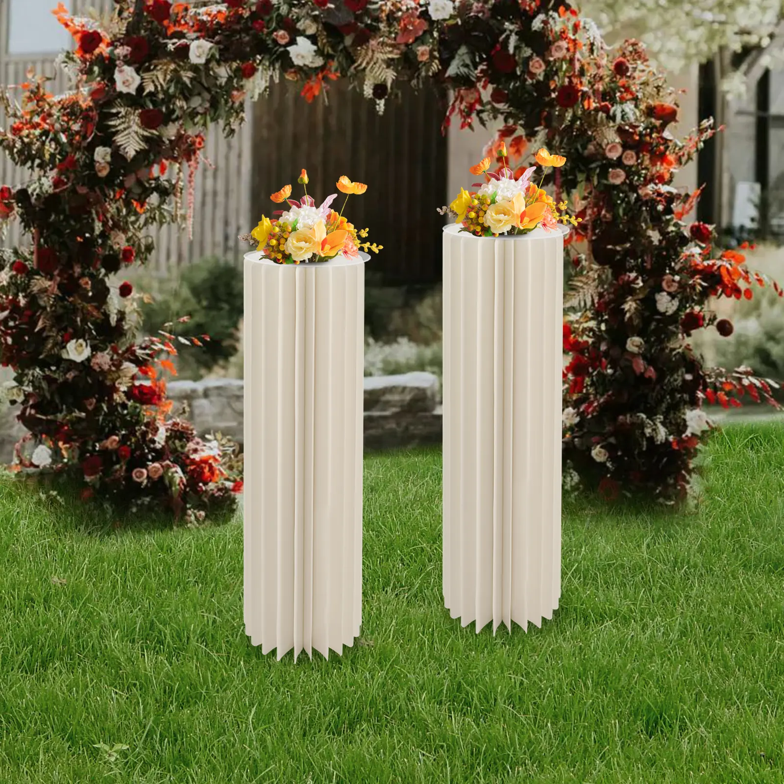 2-Pack Modern European Style Acrylic-Cardboard Round Column Pedestal Holder Stand Set, 1M Height, 50kg Capacity, Home Organizer Acrylic Racks & Displays, Holder Stand Racks & Displays for Living Rooms, Tabletop Decoration, Special Event Setups