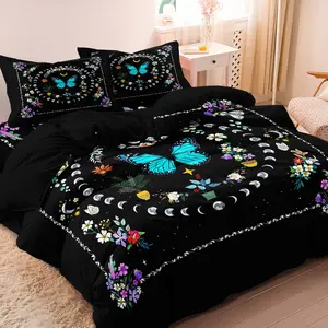 3pcs Mystical Floral And Celestial Design Bedding Se,Pink Roses And Crescent Moon Digital Printing Duvet Cover,(Including 1 Duvet Cover & 2 Pillowcases,No Core),Bedding Set For Home Bedroom Hotel, Duvet Cover Sets